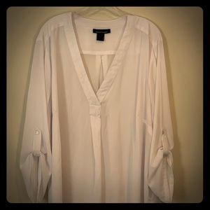 Ashley Stewart White Blouse With Buttoned Sleeves